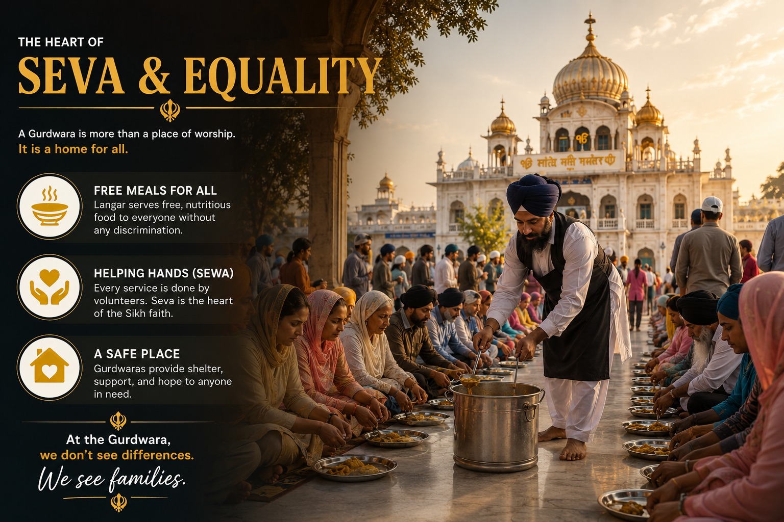 The Heart of Seva & Equality at Guru Nanak Darbar, Vapi: free meals for all, helping hands (sewa), a safe place